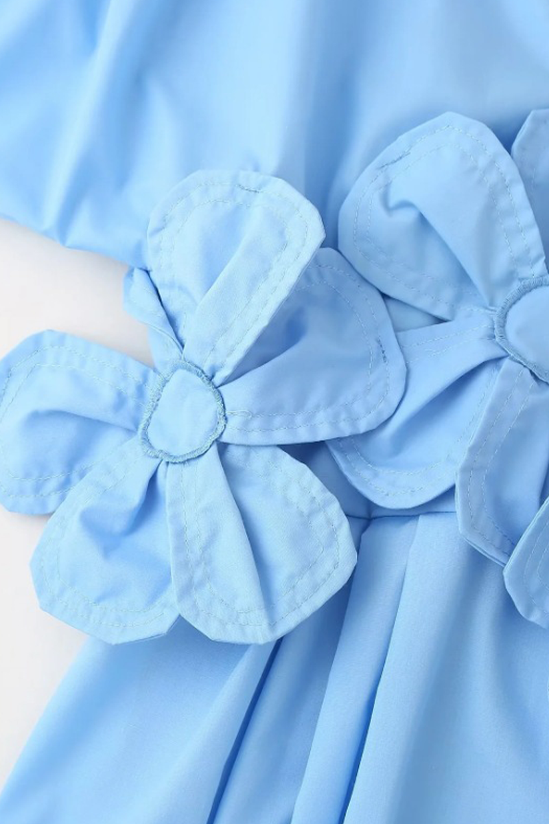 Color Draw String Flower Shape V Neck Waist Skirt Dresses