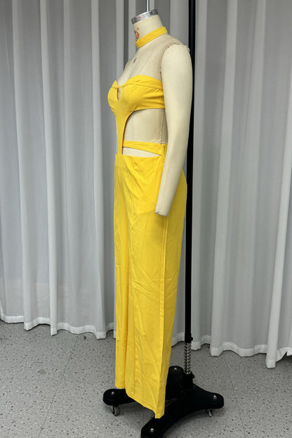 Daily Color Hollow Out Pocket Strapless Skinny Jumpsuits