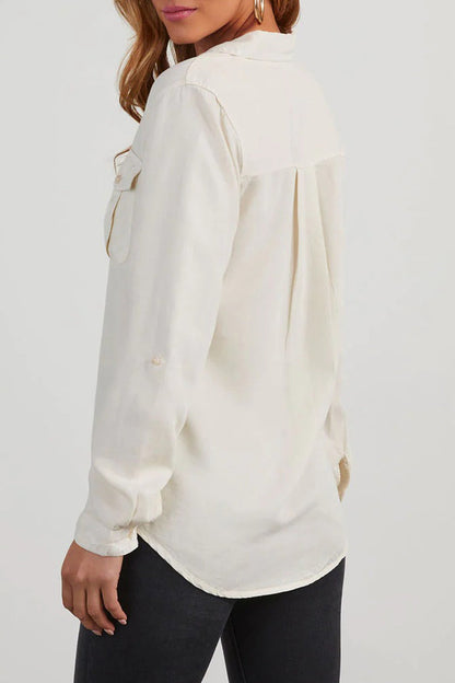 Daily Pocket Buttons Turndown Collar Blouses(4 Colors)