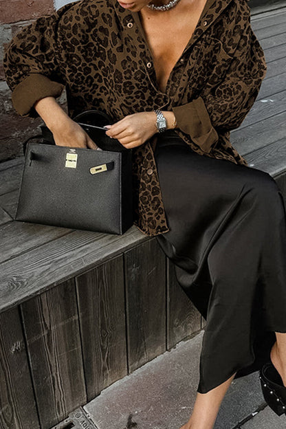 Street Leopard Print Buttons Turndown Collar Blouses