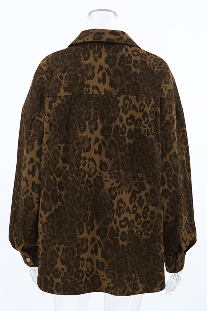 Street Leopard Print Buttons Turndown Collar Blouses