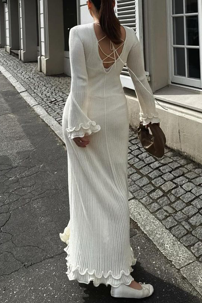 Color Lace Up Backless O Neck One Step Skirt Dresses