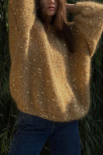 Color Sequins O Neck Sweaters(3 Colors)