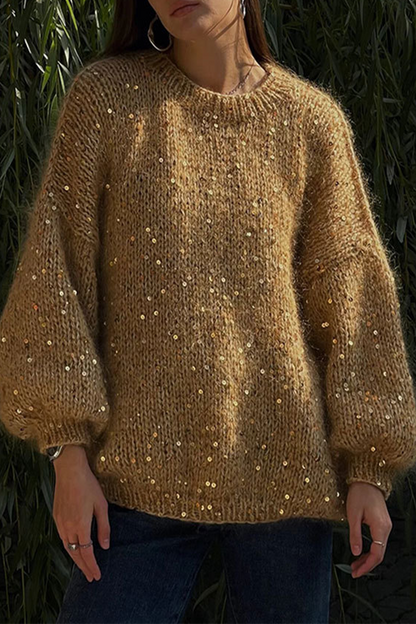 Color Sequins O Neck Sweaters(3 Colors)