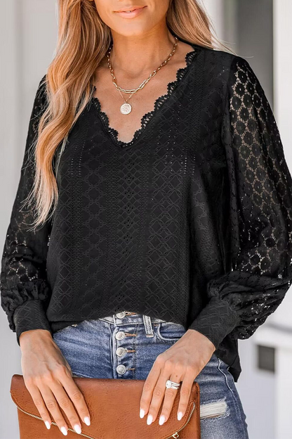 Street Color Lace V Neck Blouses