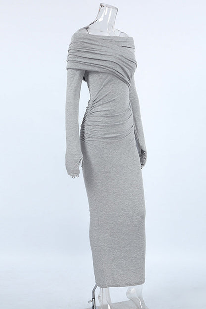 Ruched Irregular Off Shoulder Wrapped Skirt Dresses
