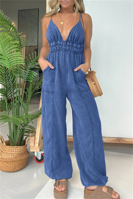 Patchwork Backless Spaghetti Strap Fitted Jumpsuits(5 Colors)