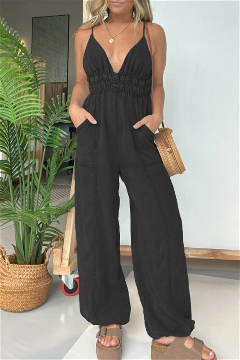 Patchwork Backless Spaghetti Strap Fitted Jumpsuits(5 Colors)