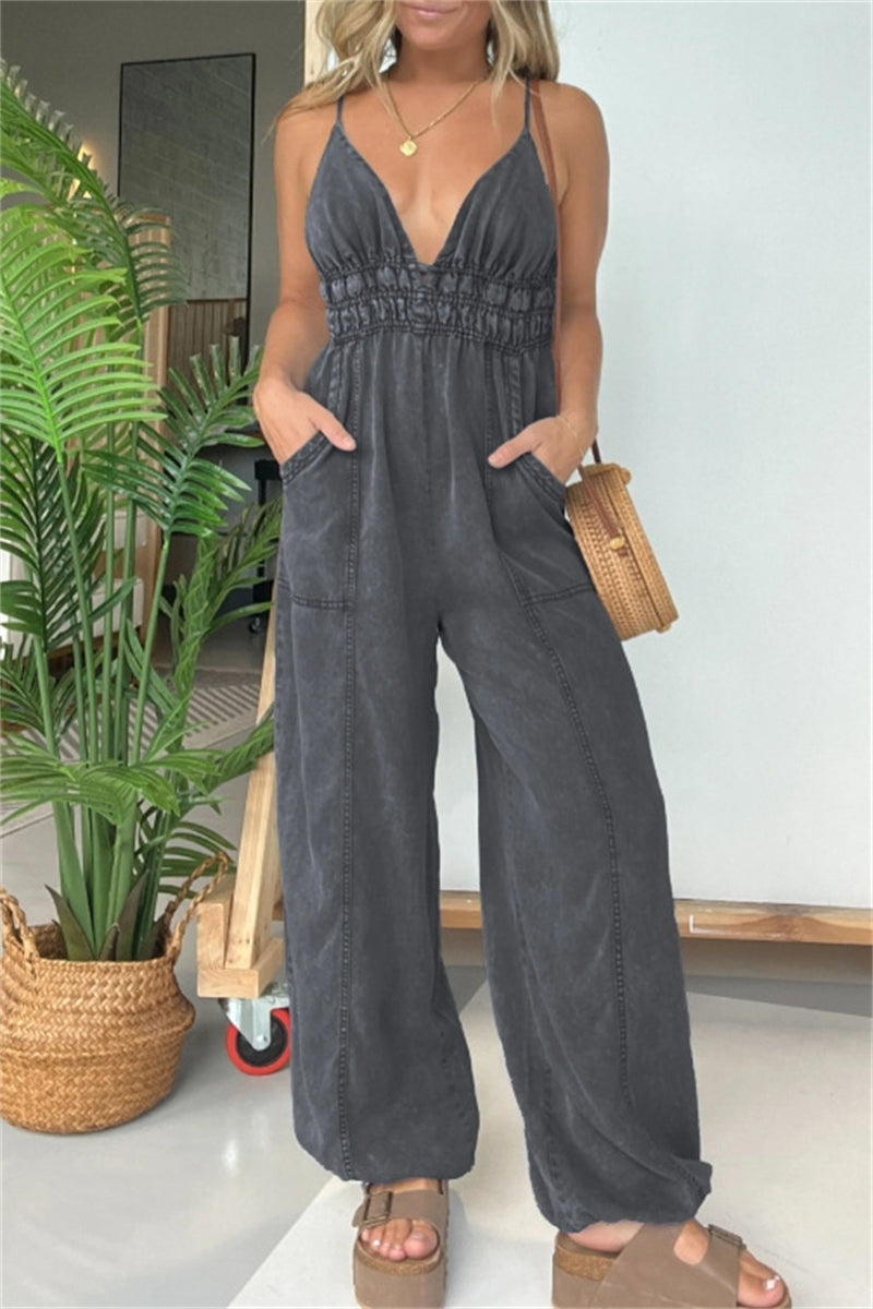 Patchwork Backless Spaghetti Strap Fitted Jumpsuits(5 Colors)