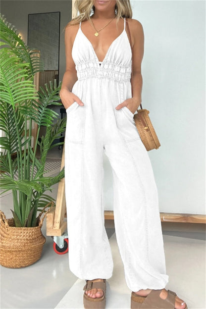 Patchwork Backless Spaghetti Strap Fitted Jumpsuits(5 Colors)