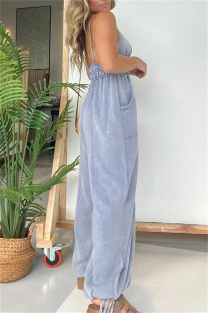 Patchwork Backless Spaghetti Strap Fitted Jumpsuits(5 Colors)