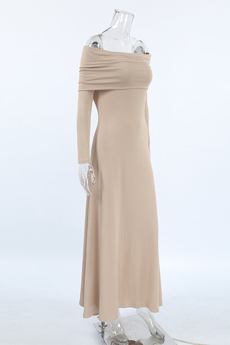 Color Ruched Off Shoulder Long Dresses