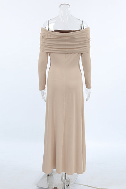 Color Ruched Off Shoulder Long Dresses