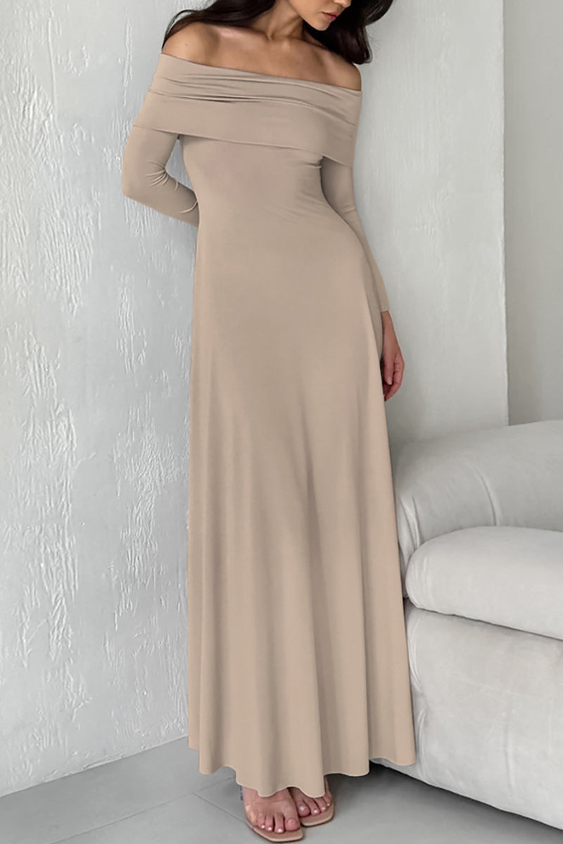Color Ruched Off Shoulder Long Dresses