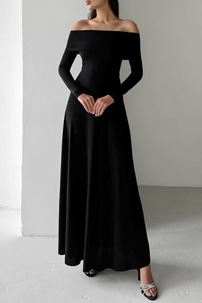 Color Ruched Off Shoulder Long Dresses