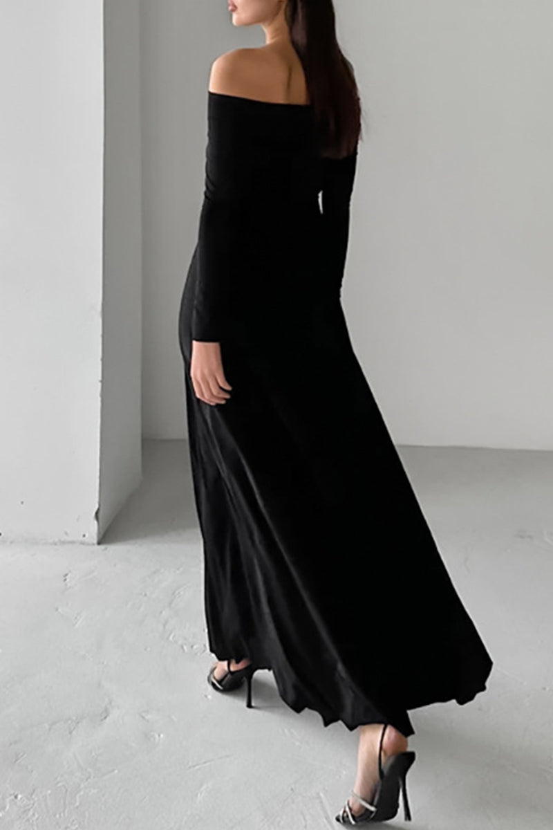 Color Ruched Off Shoulder Long Dresses