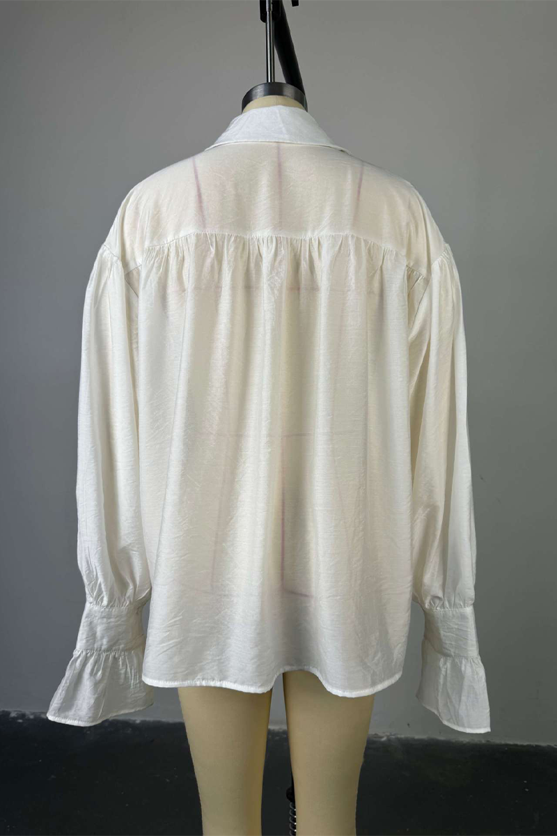 Street Color Buttons See-through Turndown Collar Blouses