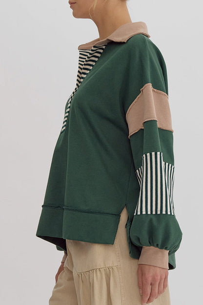 Street Stripe Patchwork Contrast Turndown Collar Hoodies(8 Colors)