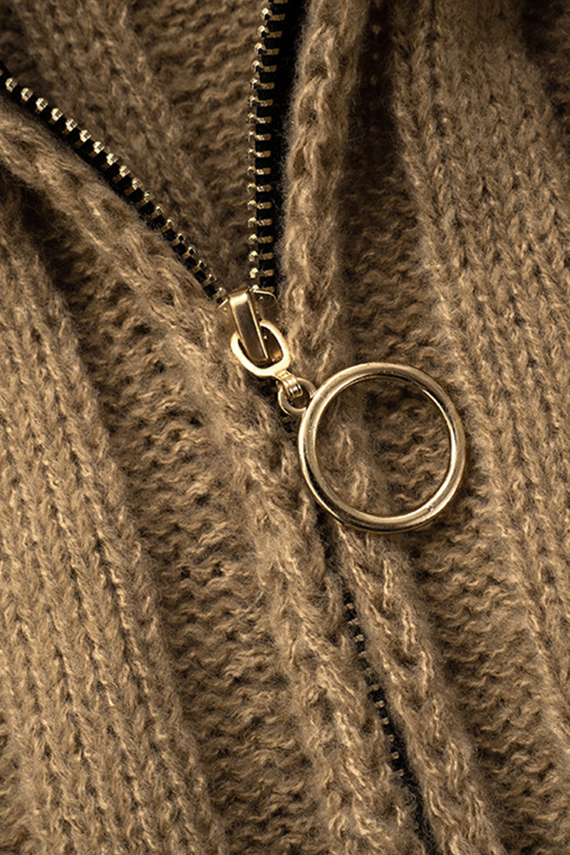Fringed Trim Zipper Turtleneck Sweaters