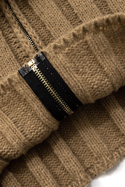 Fringed Trim Zipper Turtleneck Sweaters