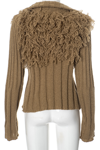 Fringed Trim Zipper Turtleneck Sweaters