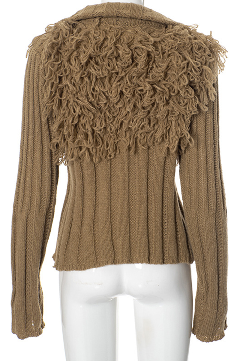 Fringed Trim Zipper Turtleneck Sweaters