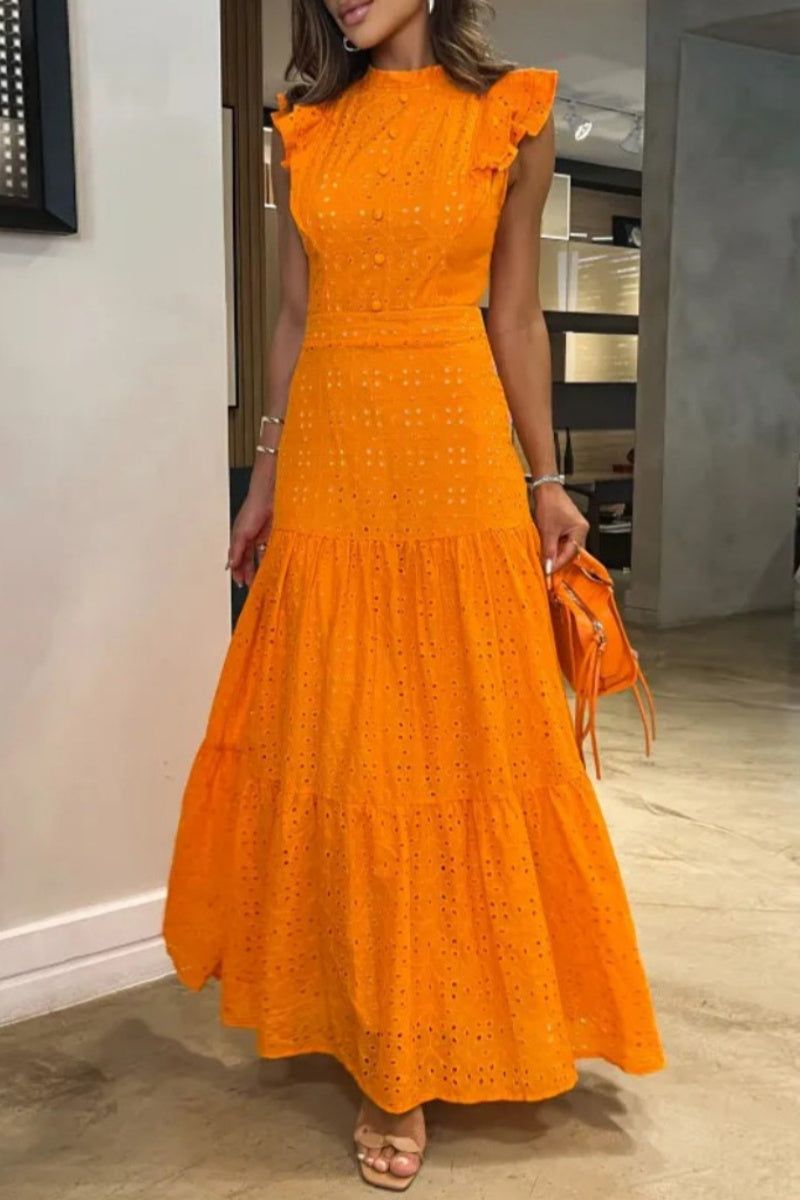 Color Basic O Neck Long Dresses
