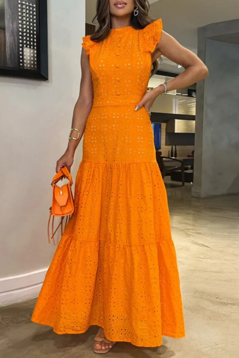 Color Basic O Neck Long Dresses
