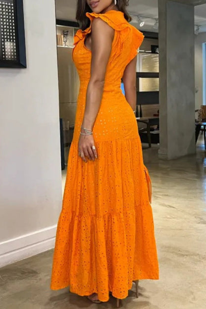 Color Basic O Neck Long Dresses