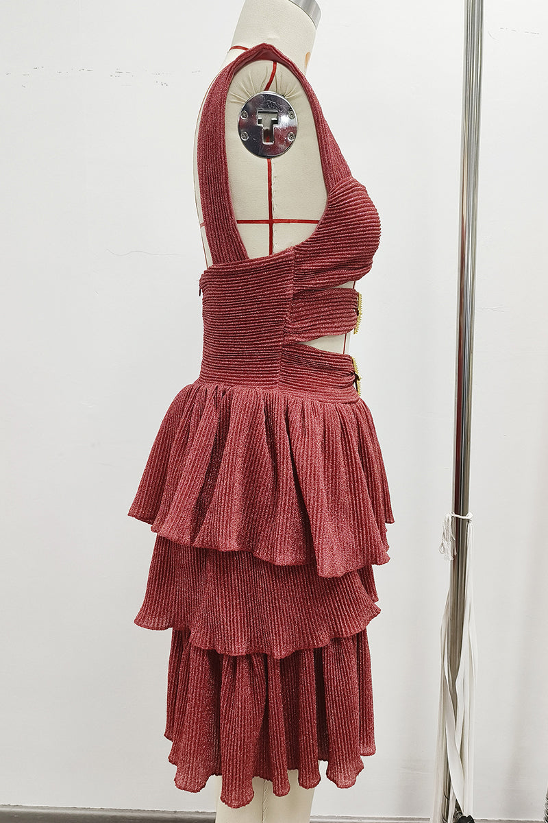 Patchwork the Stars Hollow Out Backless Spaghetti Strap Cake Skirt Dresses