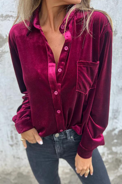 Pocket Buckle Turndown Collar Blouses(3 Colors)