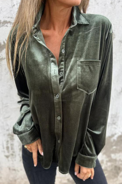 Pocket Buckle Turndown Collar Blouses(3 Colors)