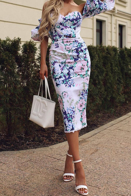 Print Backless Off Shoulder Wrapped Skirt Dresses