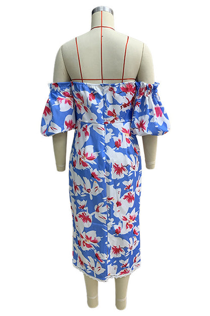 Print Backless Off Shoulder Wrapped Skirt Dresses