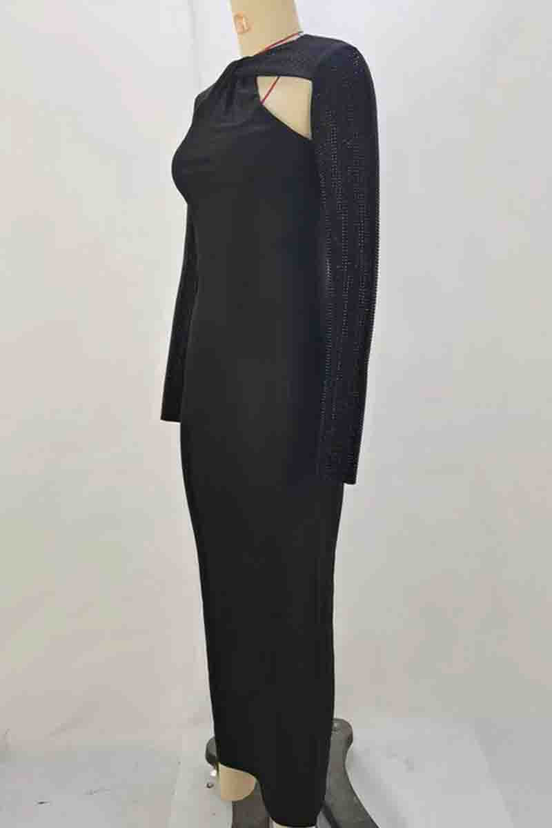 Hollow Out Patchwork Contrast O Neck Long Dresses(3 Colors)