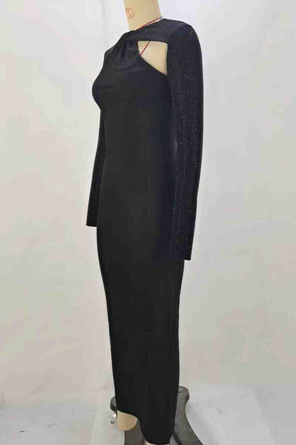 Hollow Out Patchwork Contrast O Neck Long Dresses(3 Colors)