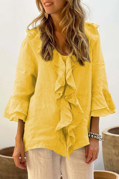 Daily Color Ruffle V Neck Blouses(7 Colors)