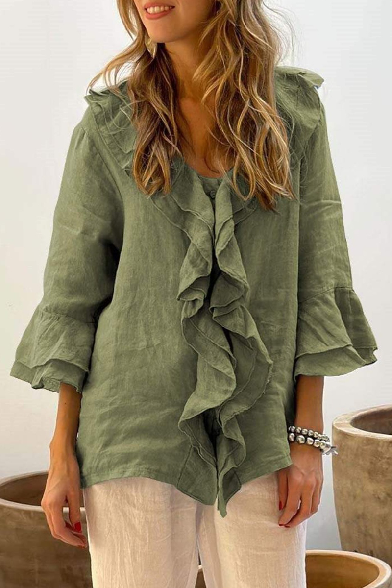 Daily Color Ruffle V Neck Blouses(7 Colors)