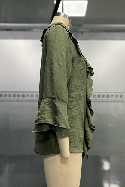 Daily Color Ruffle V Neck Blouses(7 Colors)