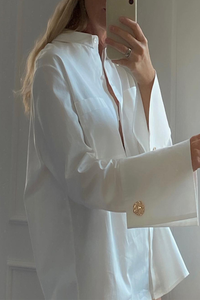 Street Pocket Buttons Turndown Collar Blouses