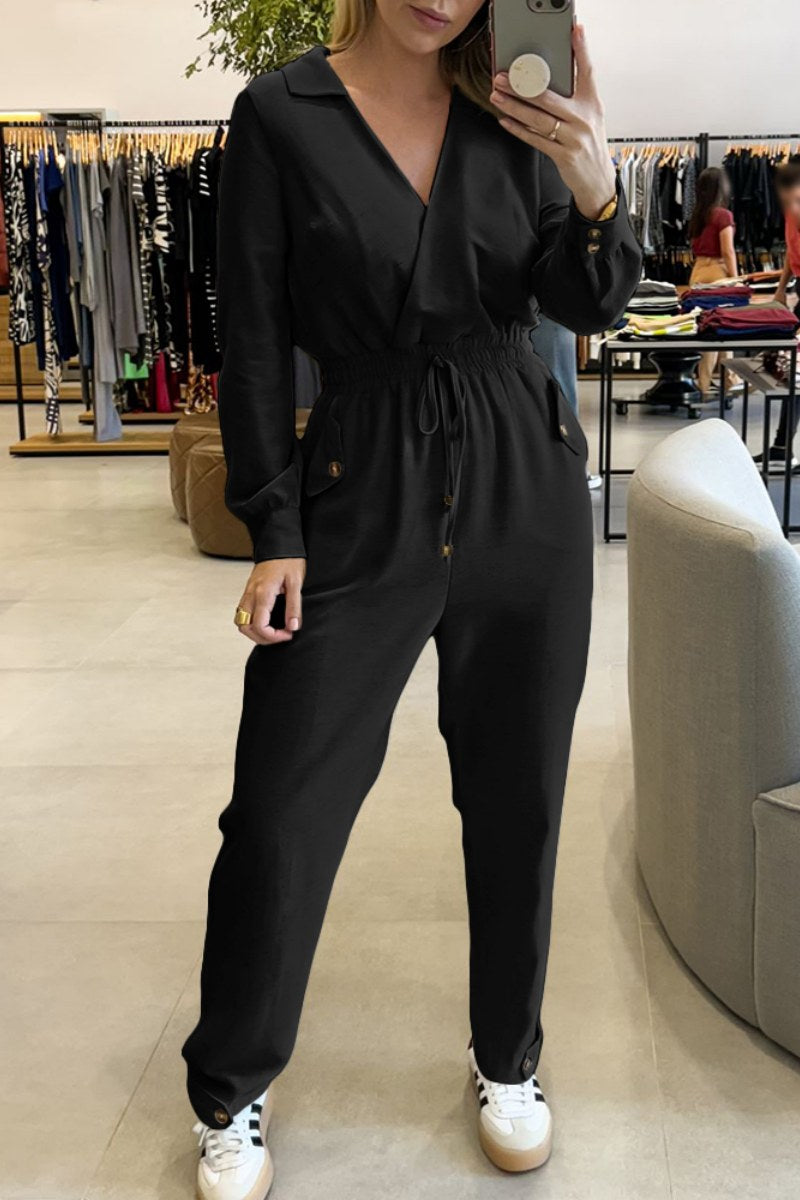 Patchwork V Neck Fitted Jumpsuits(3 Colors)