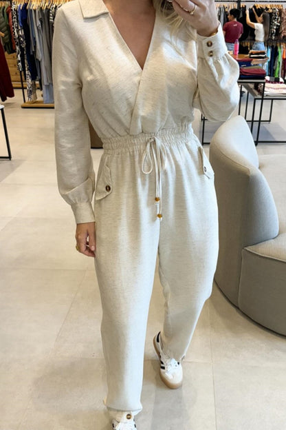 Patchwork V Neck Fitted Jumpsuits(3 Colors)