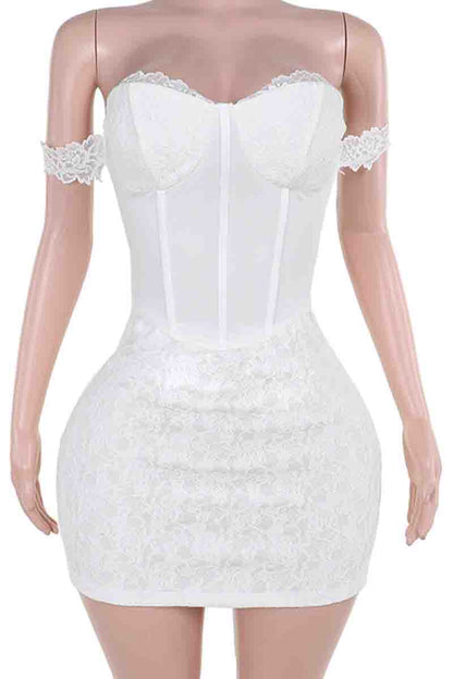 Lace Patchwork Backless Zipper Strapless Wrapped Skirt Dresses