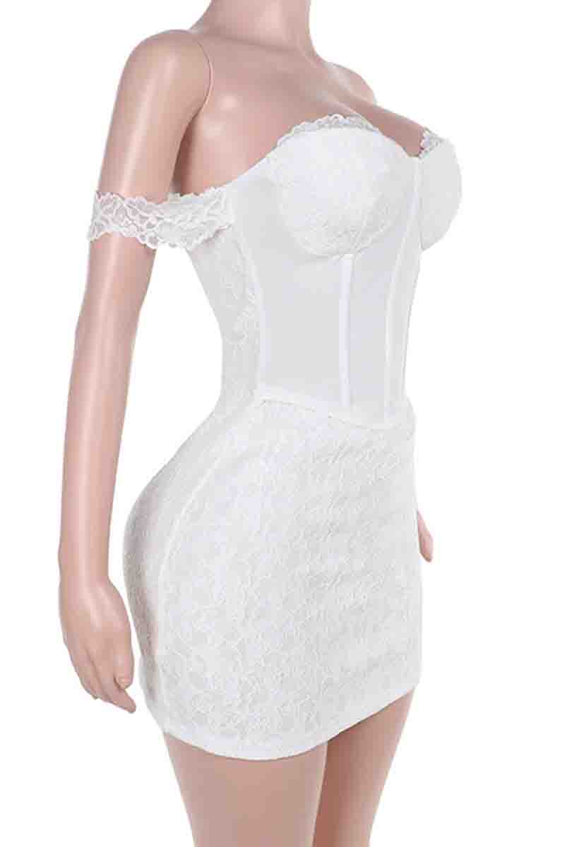 Lace Patchwork Backless Zipper Strapless Wrapped Skirt Dresses