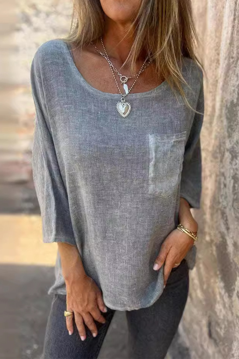 Color Pocket O Neck T-shirts(4 Colors)