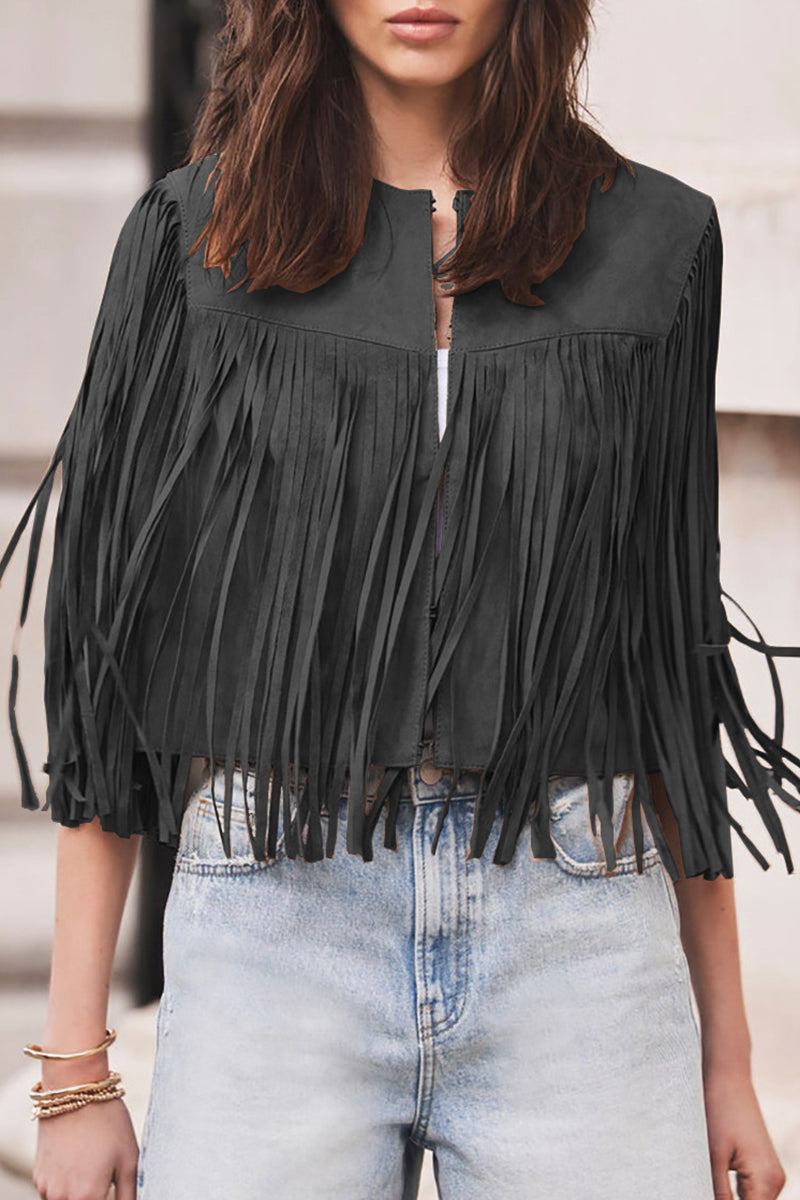Street Fringed Trim O Neck Waistcoats