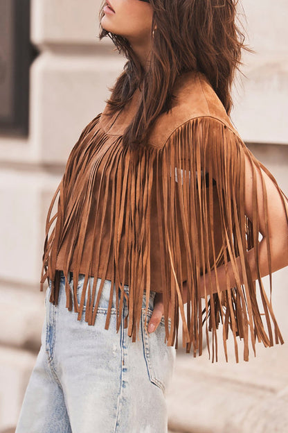 Street Fringed Trim O Neck Waistcoats