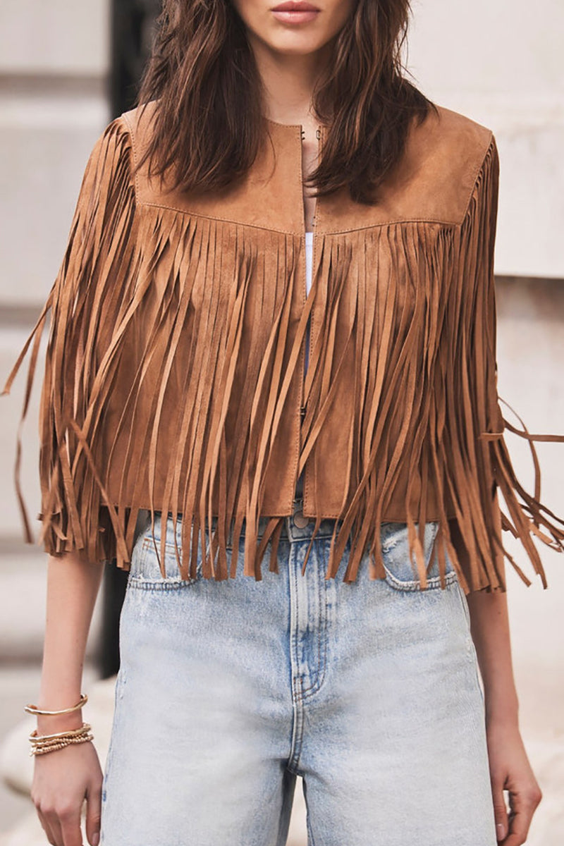 Street Fringed Trim O Neck Waistcoats