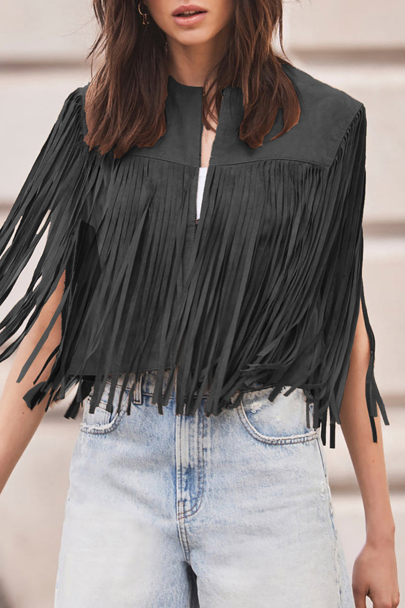 Street Fringed Trim O Neck Waistcoats