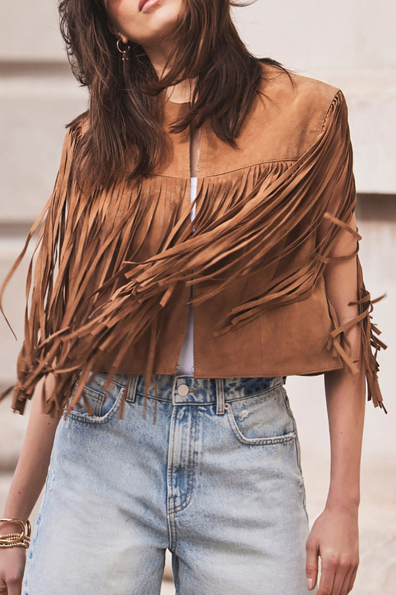 Street Fringed Trim O Neck Waistcoats